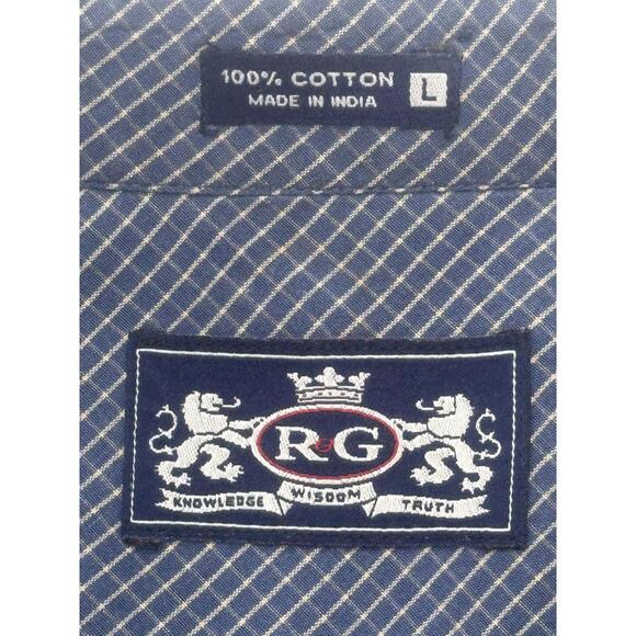 R&G 100% Cotton Striped Button Up Shirt Blue Mens L - Picture 5 of 6